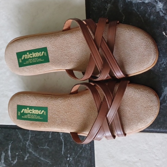 Vintage Snickers Leather Italian Slip-on Strappy Wedge Sandals, NWOT - Picture 1 of 5